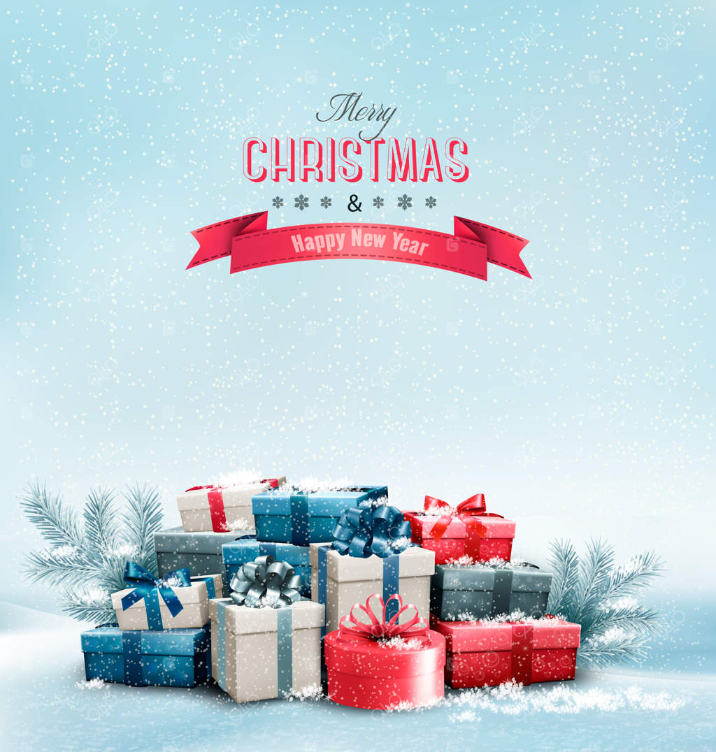 پس‌زمینه کریسمس با جعبه‌های هدیه.