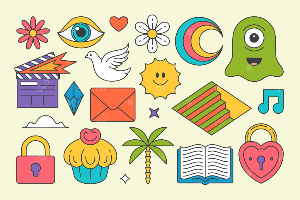 مجموعه استیکرهای کامیک پاپ آرت با استایل بامزه برای طراحی چاپ تی‌شرت کارتونی