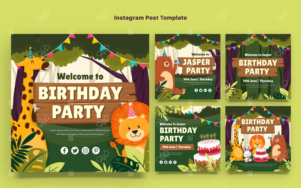 پست اینستاگرام تولد در جنگل کارتونی دست‌ساز