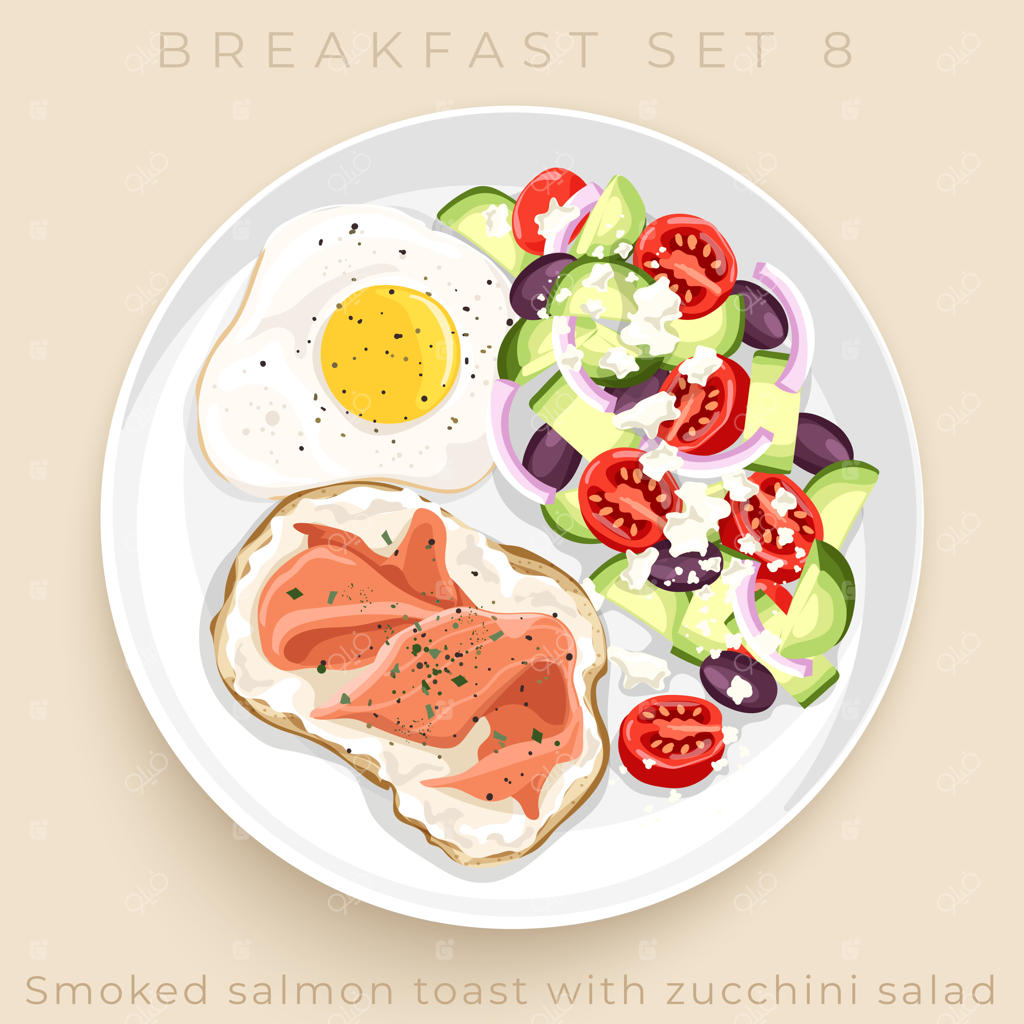 نمای بالای صبحانه‌ای خوشمزه بر روی پس‌زمینه بژ: تصویرسازی