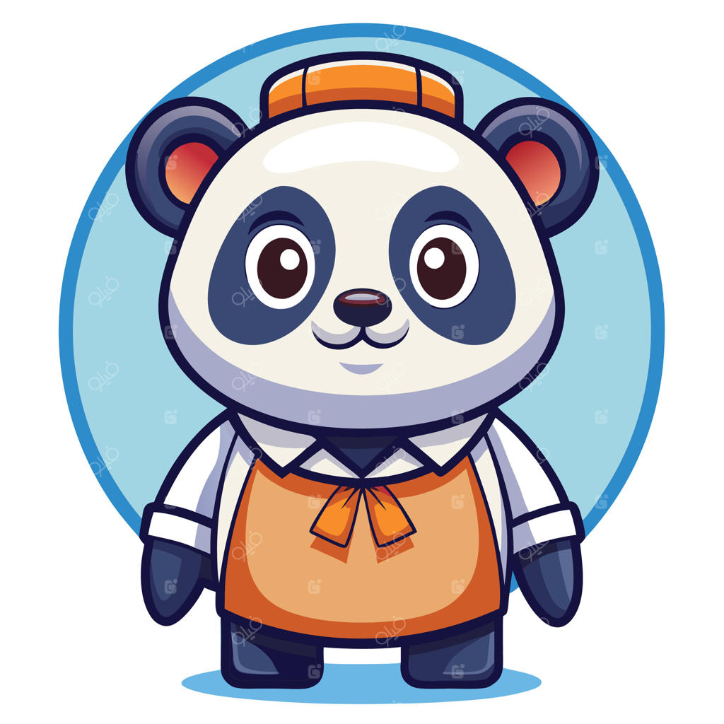 خرس پاندای کارتونی با پیش‌بند نارنجی و سفید