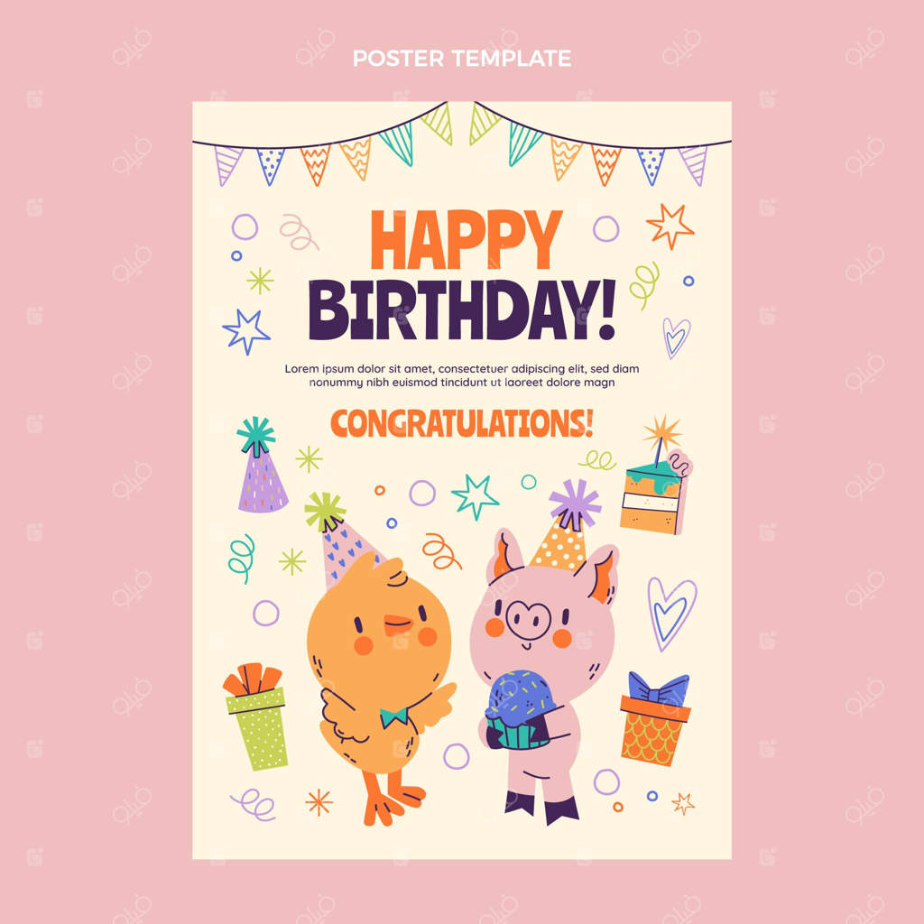 پوستر تولد با طراحی کودکانه دستی