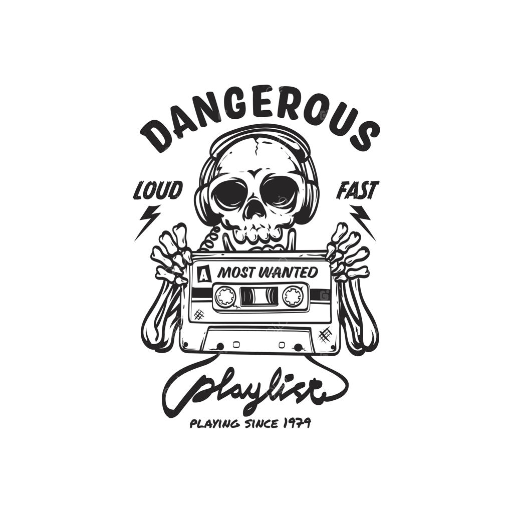 جمجمه و کاست با سبک رترو برای طراحی لوگو و تصویرسازی