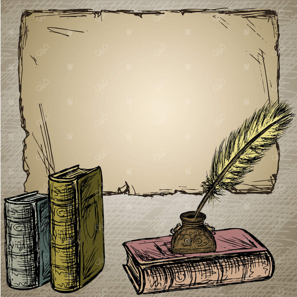 قلم‌دان قدیمی و زیبا با پر غاز و کاغذ قدیمی برای نوشتن کتاب قدیمی کلاسیک
