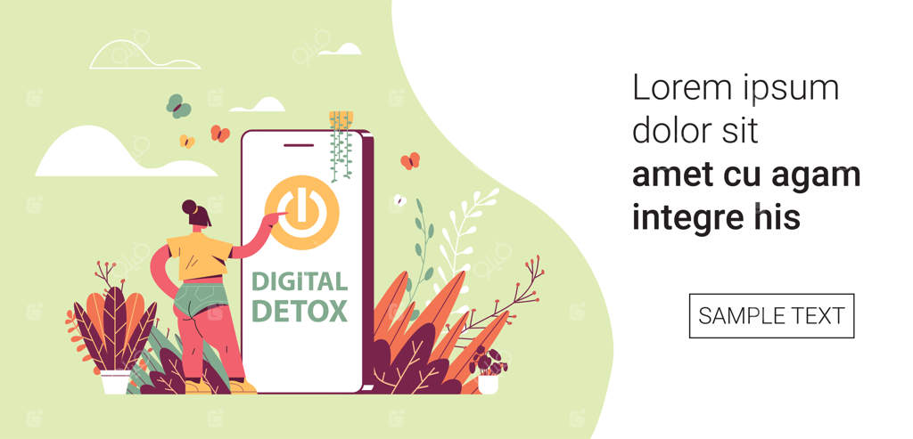 زنی دکمه روشن/خاموش گوشی خود را فشار می‌دهد: مفهوم تعطیلات بدون استفاده از فناوری دیجیتال