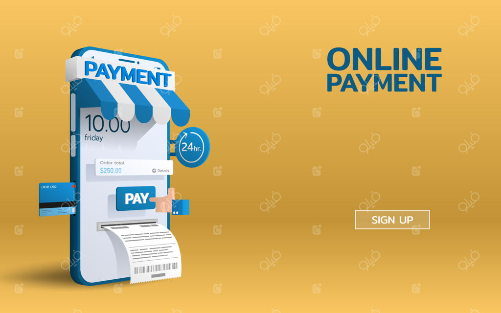 خدمات پرداخت آنلاین روی گوشی هوشمند با فشردن دکمه پرداخت و مشاهده فاکتور. پرداخت آنلاین با کارت اعتباری.