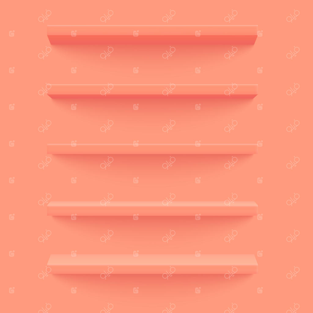 قفسه سه‌بعدی صورتی روی دیوار: قفسه چوبی افقی و واقع‌گرایانهٔ خالی