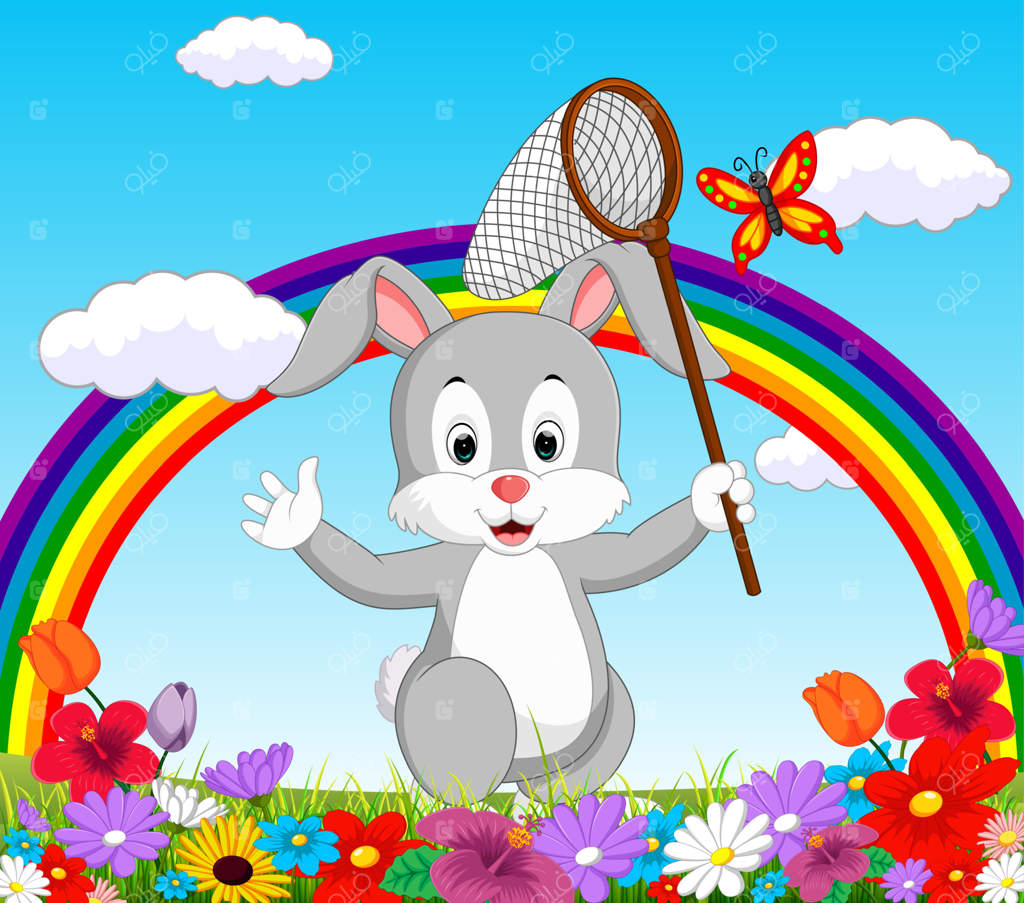 خرگوش کارتونی در باغچه