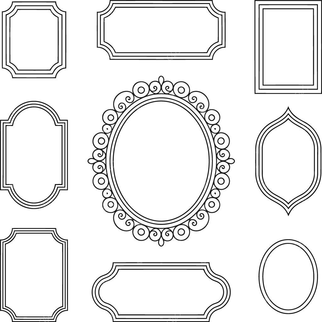 مجموعه‌ای از نه قاب و حاشیه تزئینی و دکوراتیو، جدا شده بر روی زمینه سفید، تصویرسازی