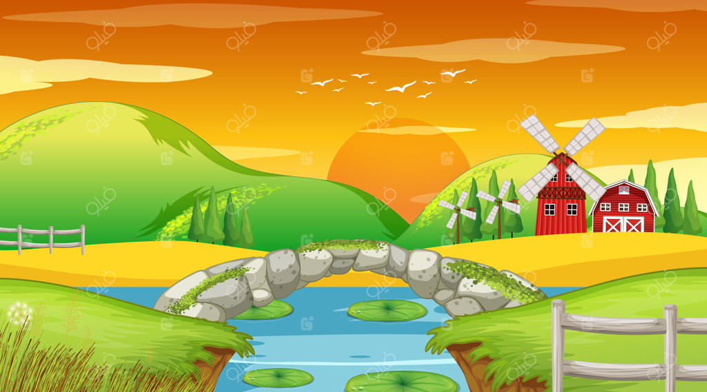 پس‌زمینه روستایی با پل سنگی