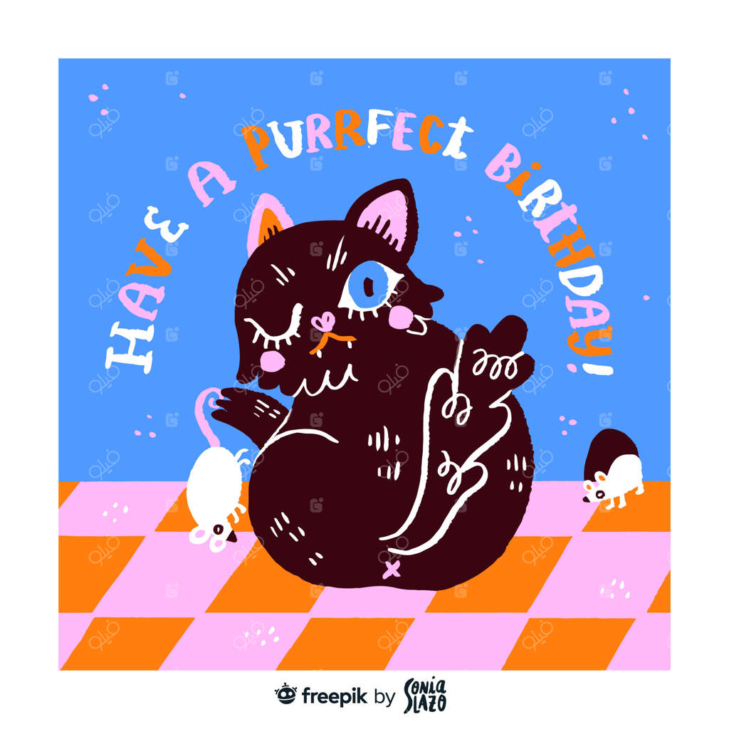 کارت تبریک تولد گربه شکارچی موش‌ها