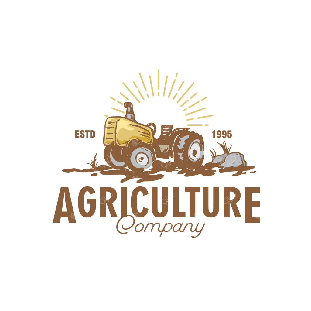 تصویر گرافیکی لوگوی وینتیج تراکتور کشاورز به سبک دست‌کشیده