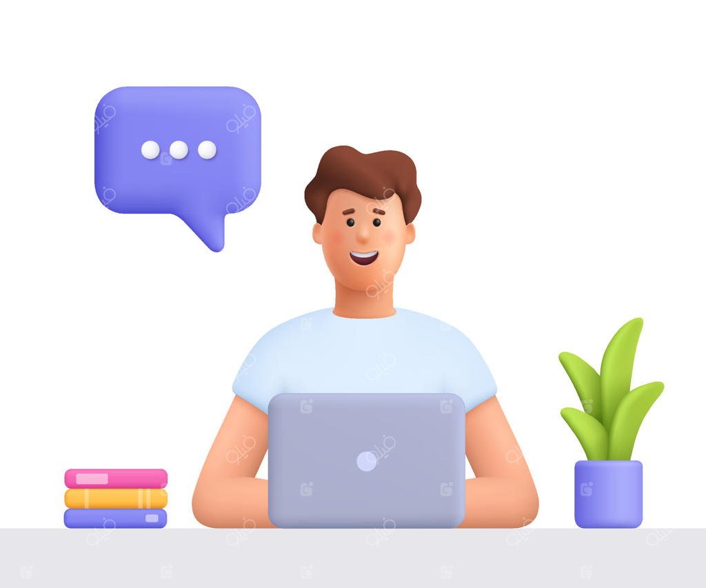 مردی خندان در حال کار با لپ‌تاپ در