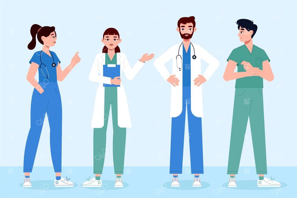 پزشکان و پرستاران با طراحی تخت و ارگانیک