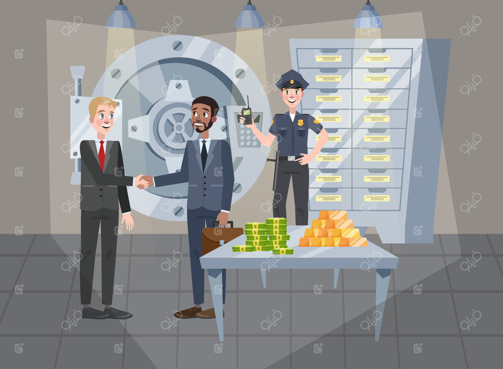 اتاق امن در دفتر بانک. درب بزرگ امنیتی