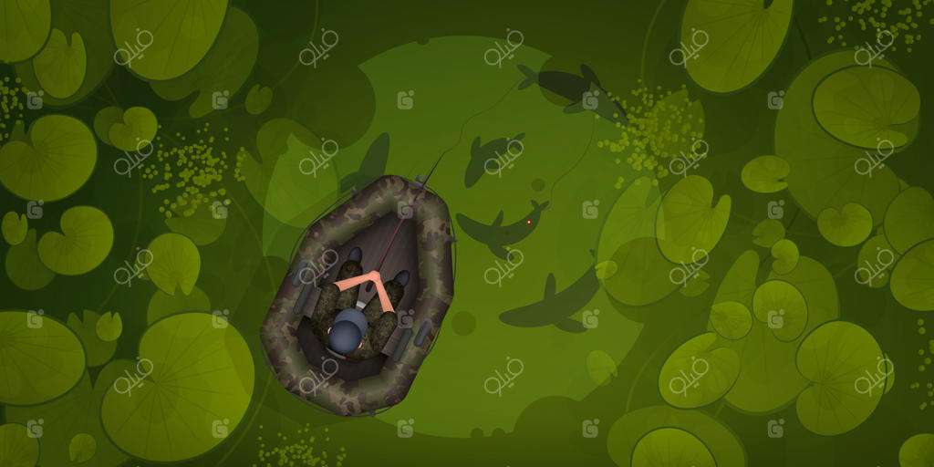 ماهیگیری در قایق بادی در حال صید ماهی است