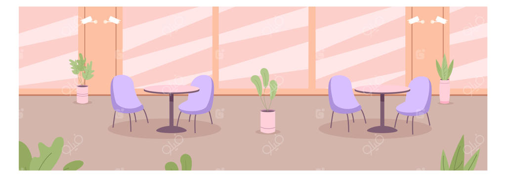 نمای داخلی کافه با میزها و صندلی‌های خالی - صحنه کارتونی پس‌زمینه