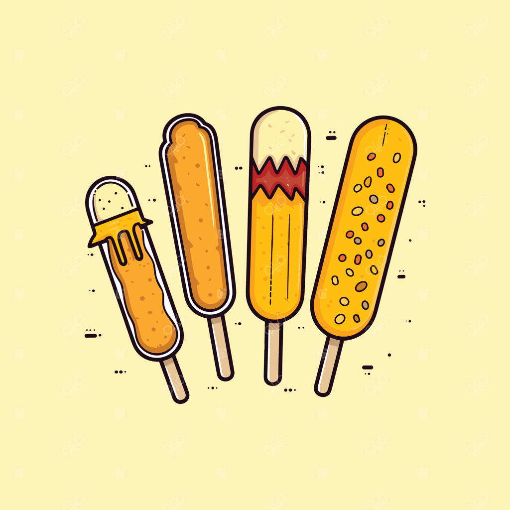 تصویر کورن داگ: کلیپ‌آرت تمیز با خطوط ساده و رنگ‌های جذاب برای منو و پوستر