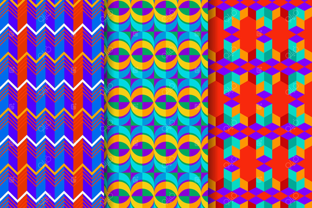 مجموعه الگوهای هندسی و رنگارنگ ترسیمی