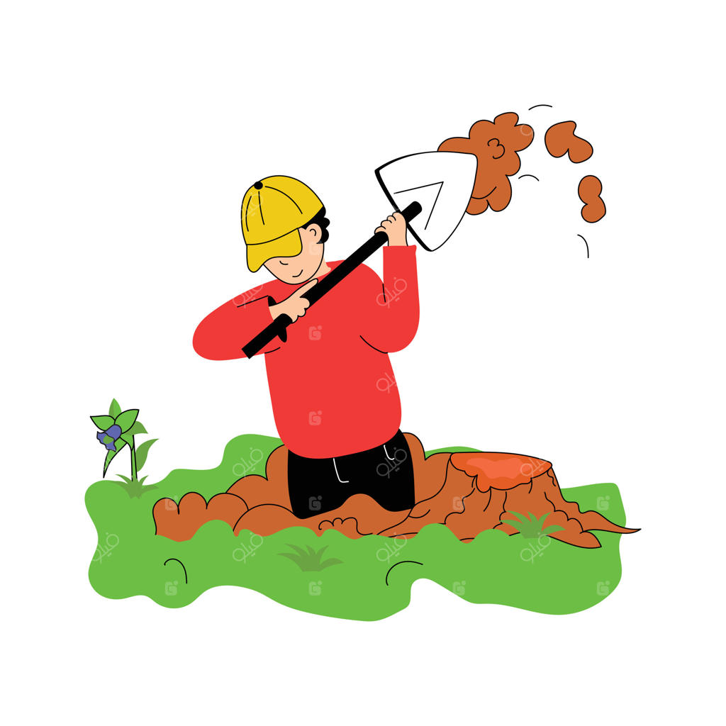 باغبانی که در حال کندن گودالی در خاک است