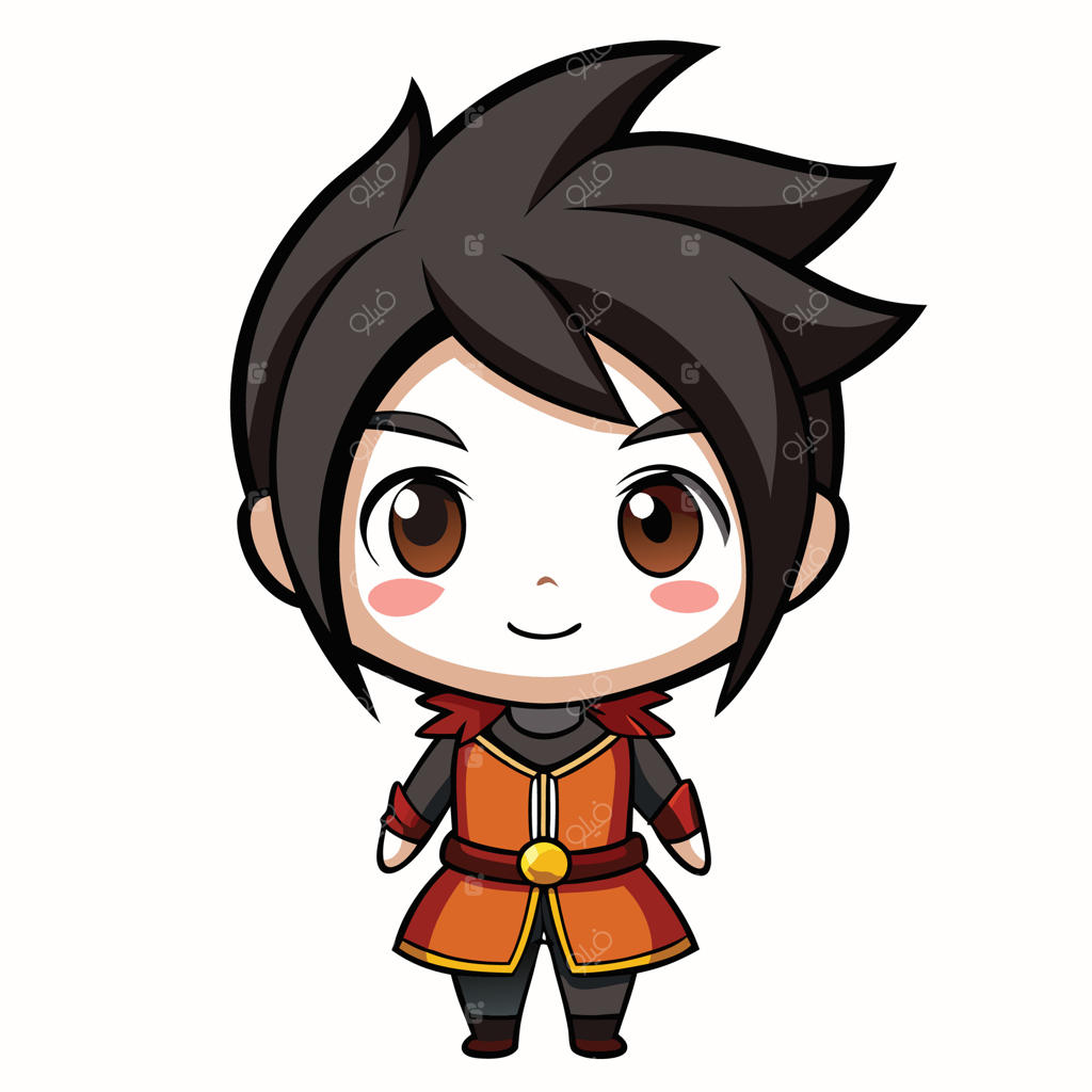 شخصیت کارتونی با موهای مشکی و چشم‌های قهوه‌ای