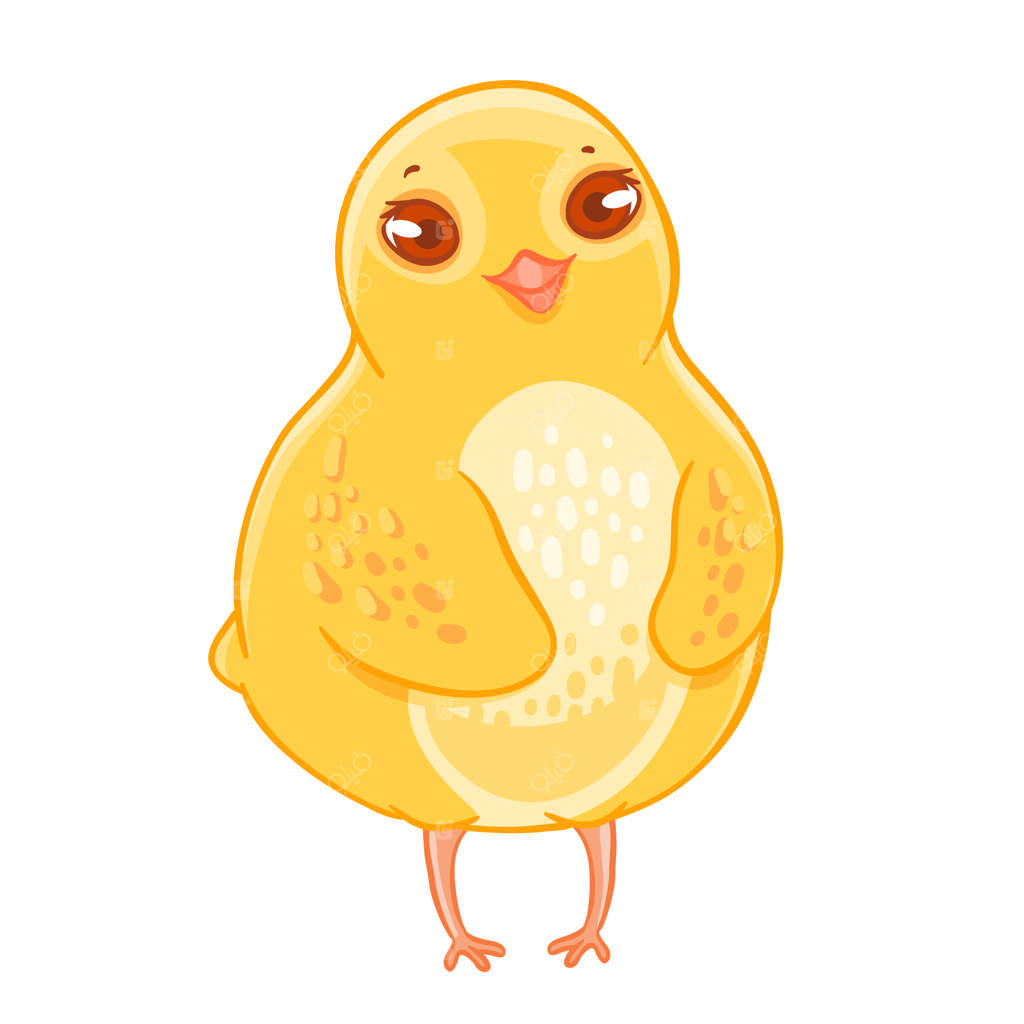 مرغ کارتونی بامزه و متواضع در حال لبخند.