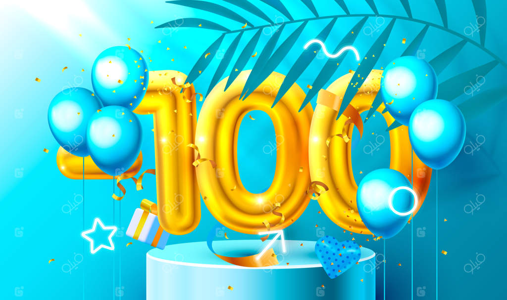 نماد فروش طلایی تخفیف ویژه با تزییناتی از بادکنک‌های قلبی شکل...