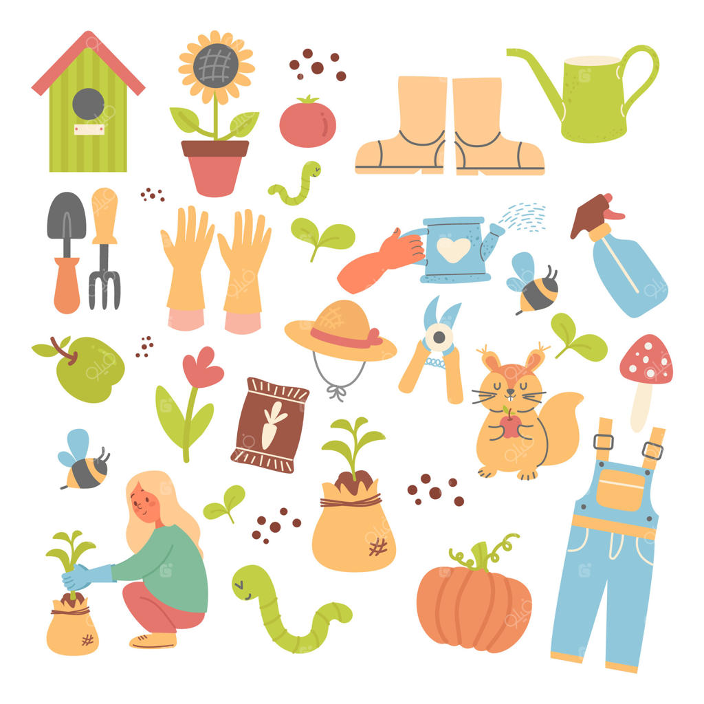 مجموعه عناصر دوست‌داشتنی باغ، طراحی دستي