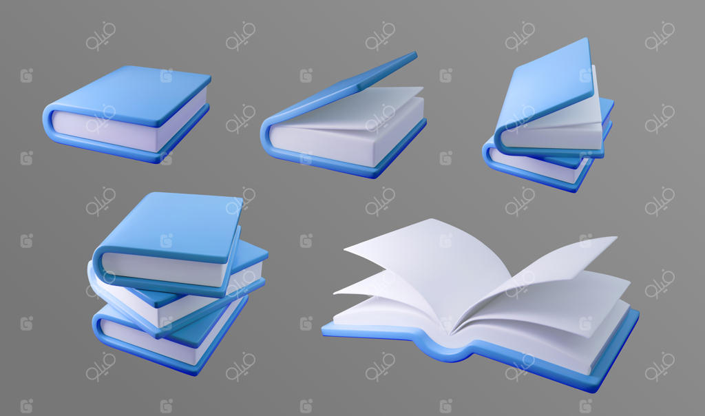 مجموعه‌ای از کتاب‌های شیک آبی برای وکتورهای حرفه‌ای و تصویری