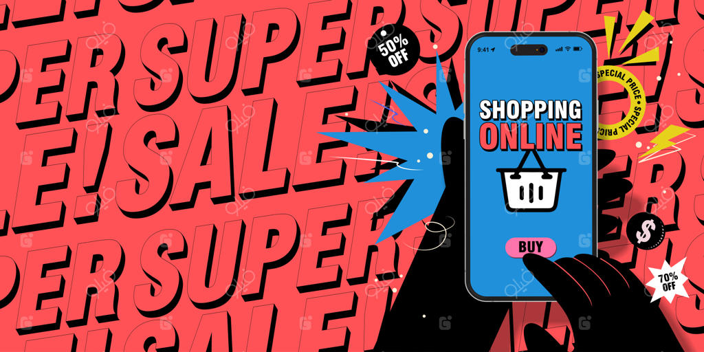 بنر موبایل فروش فوق‌العاده آنلاین با تخفیفات ویژه و طراحی تبلیغات تجارت الکترونیک