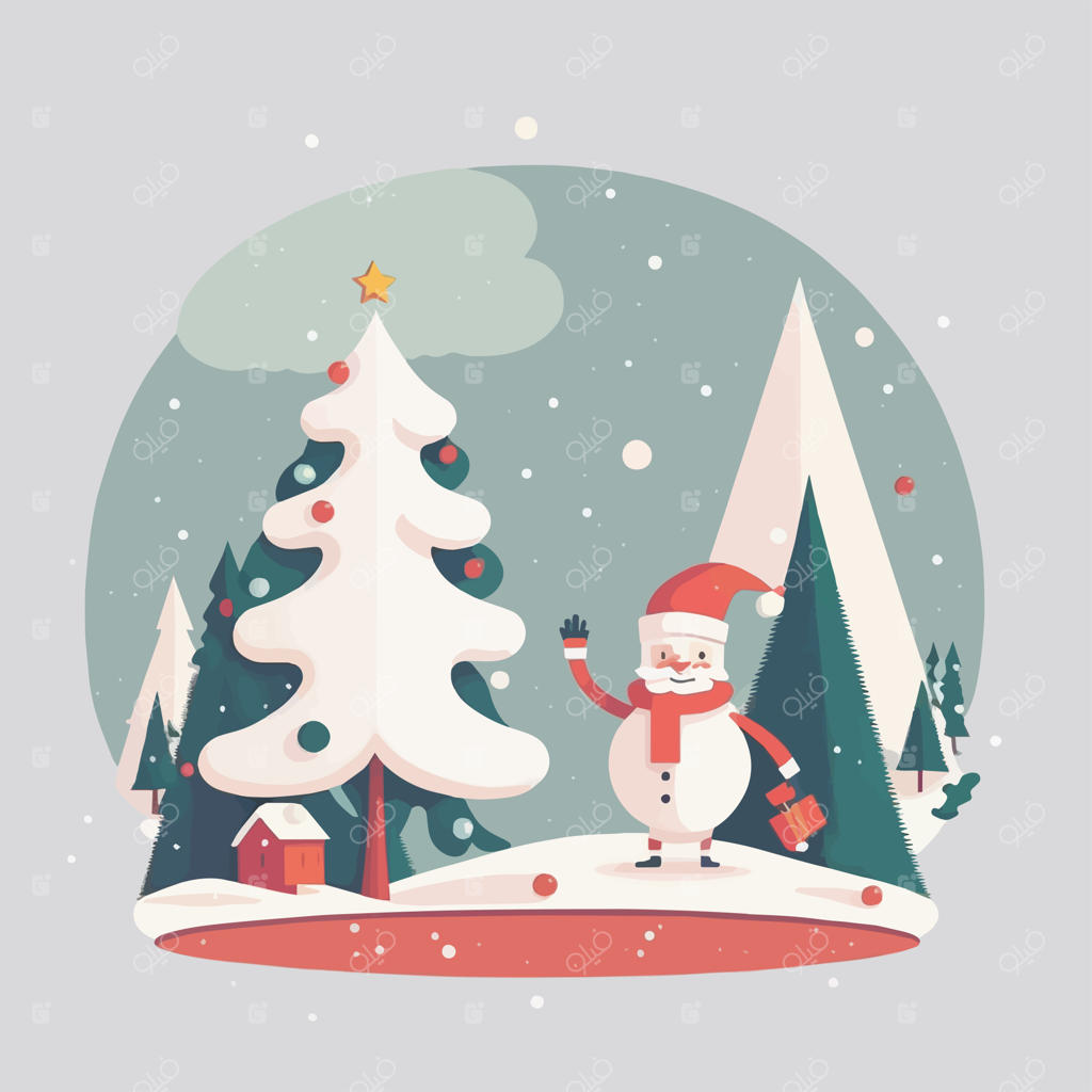 پس‌زمینه درخت کریسمس زمستانی به سبک وکتور مسطح