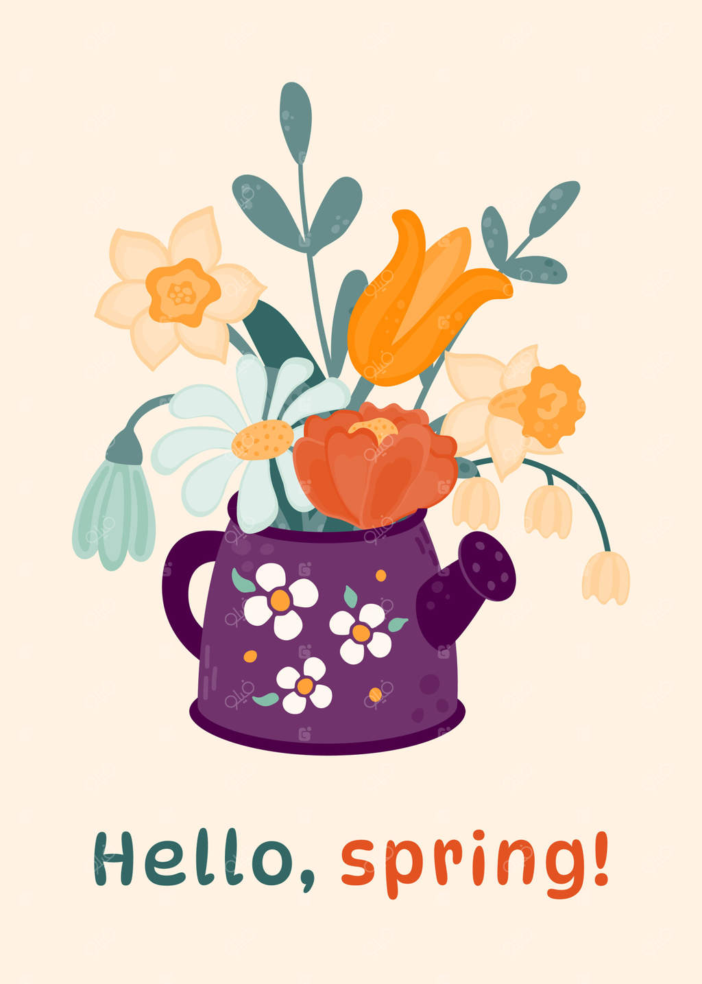 دسته‌ای از گل‌های وحشی و باغچه‌ای در یک آب‌پاش.