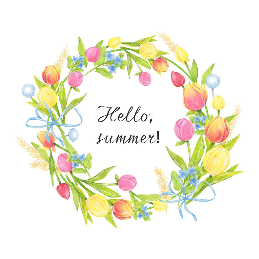 قاب حلقه گل با لاله‌های آبرنگی