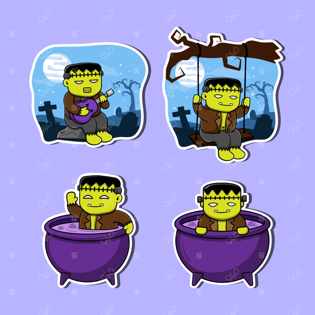 مجموعه‌ای از کاراکترهای بامزه فرانکشتاین به صورت وکتور پریمیوم