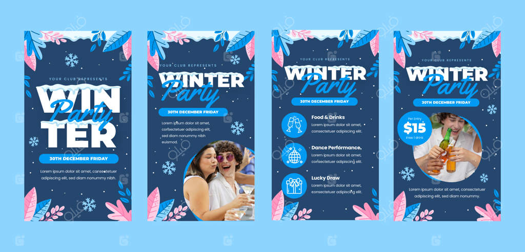 داستان‌های اینستاگرامی با طراحی دستی برای مهمانی زمستانی