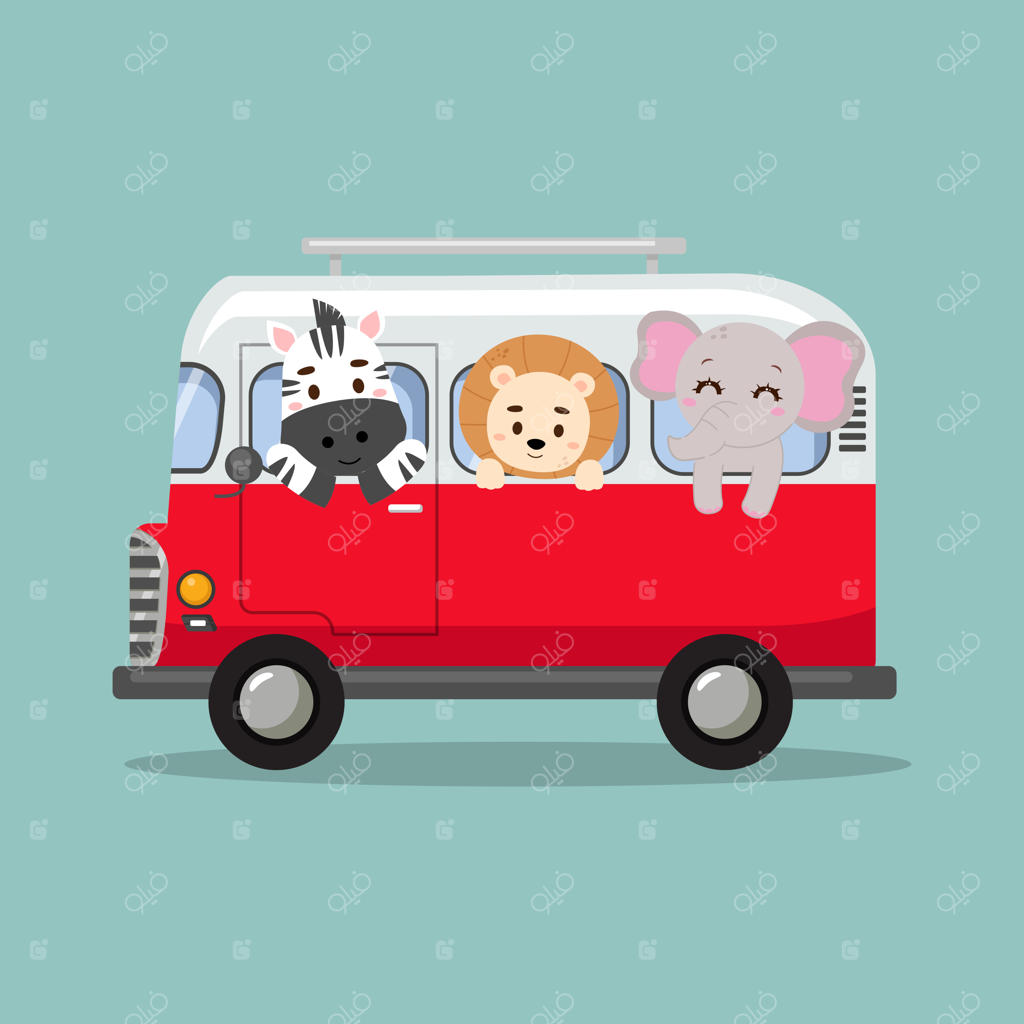 طرح کارتونی وکتور: حیوانات بانمک سافاری سوار بر ون