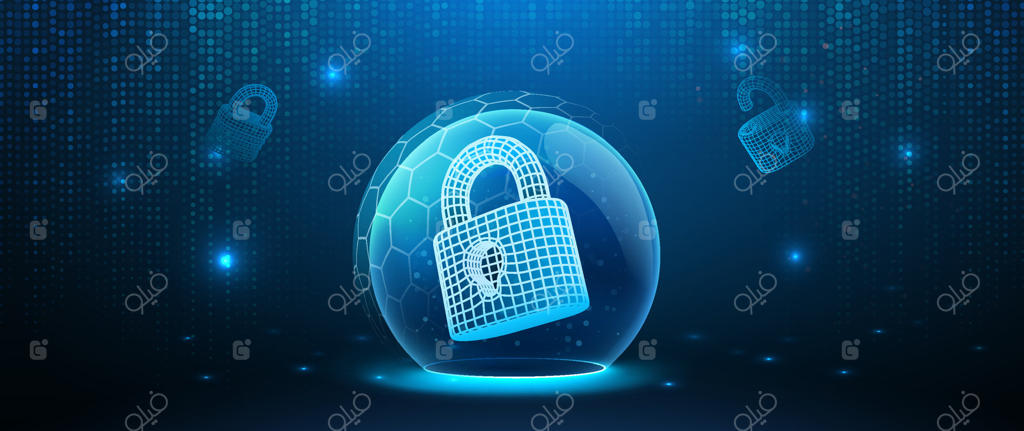 وکتور حرفه‌ای گوی دیجیتال و قفل با مفهوم امنیت سایبری