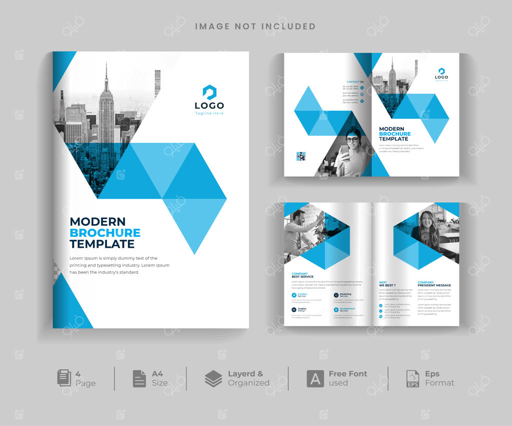 طراحی بروشور ۴ صفحه‌ای دو لتی تمیز و مینیمال چندمنظوره یا شرکتی