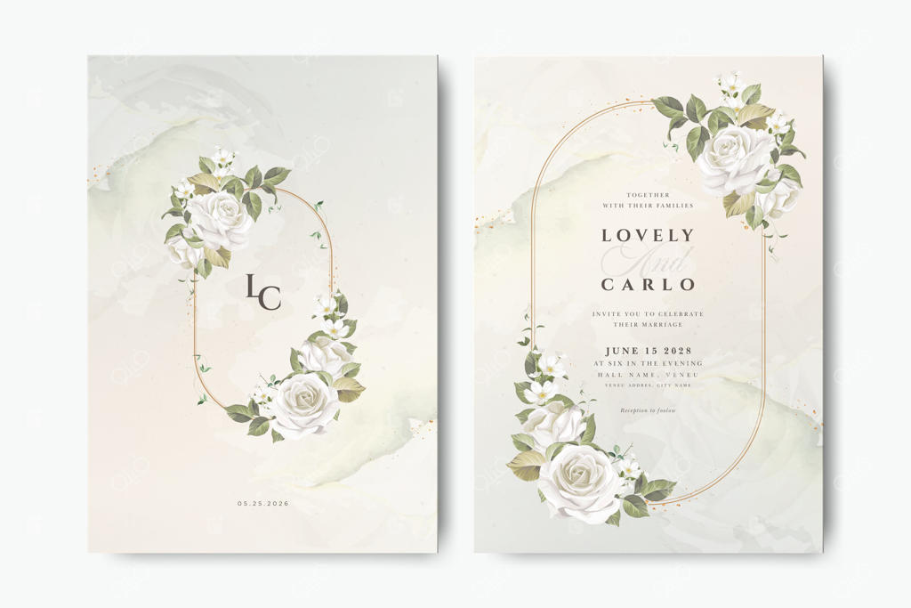 دعوتنامه عروسی گلدار خیره‌کننده برای لاولی و کارلو پرو وکتور