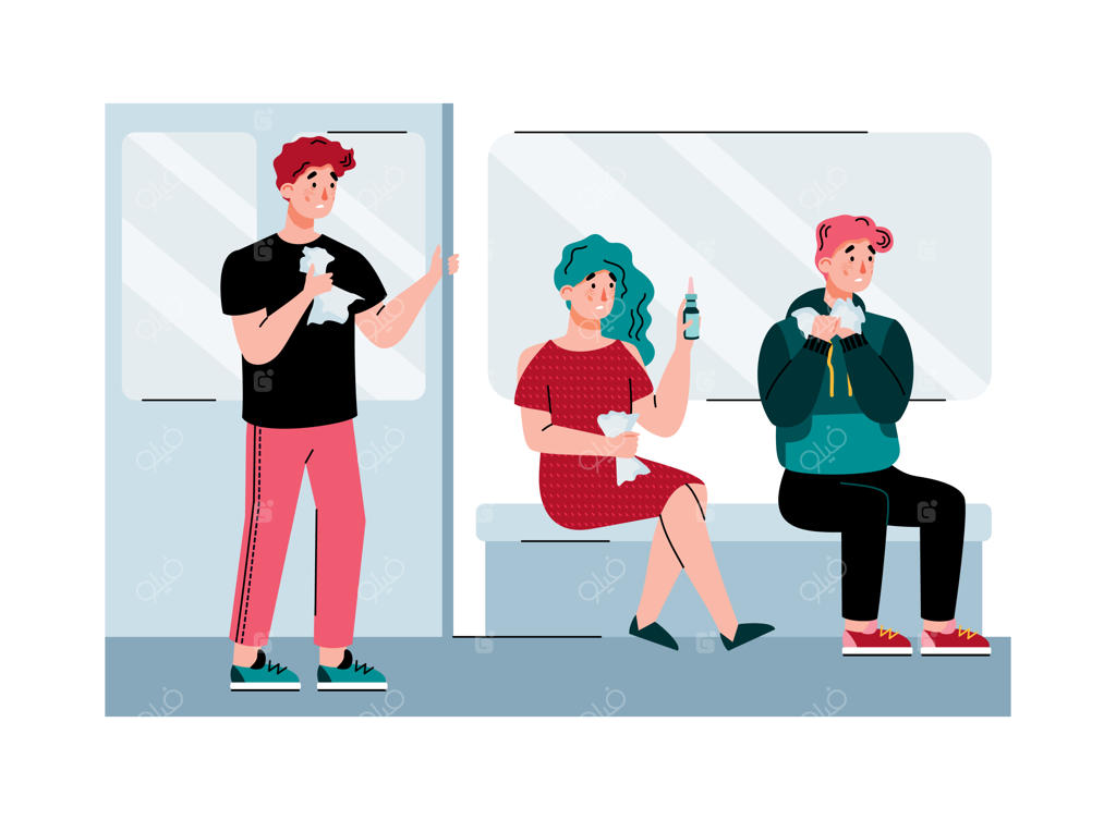 شیوع ویروس اپیدمی آنفولانزا. افراد با علائم آنفولانزا در مترو.