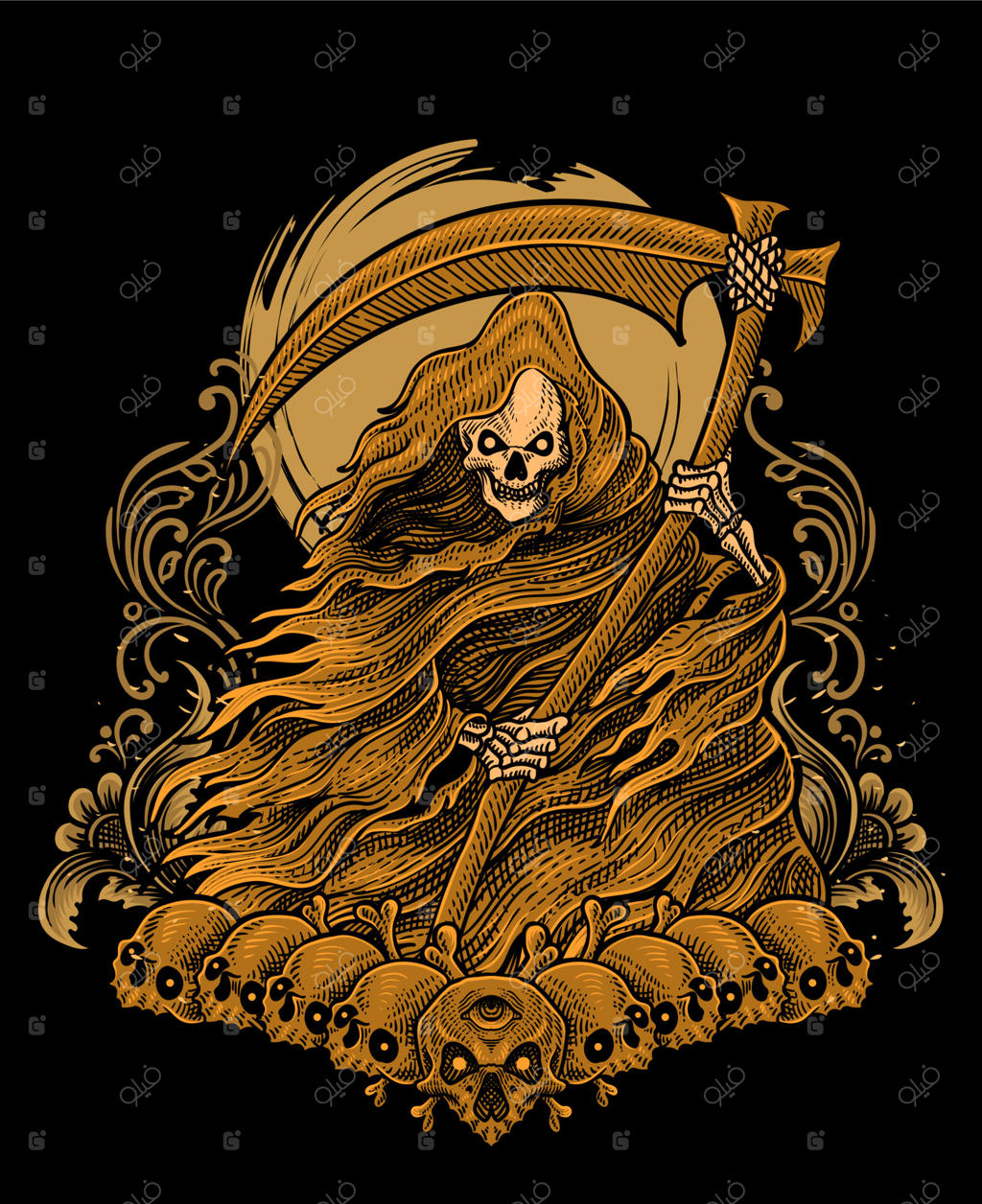 تصویر وحشتناک فرشته مرگ با سبک حکاکی قدیمی