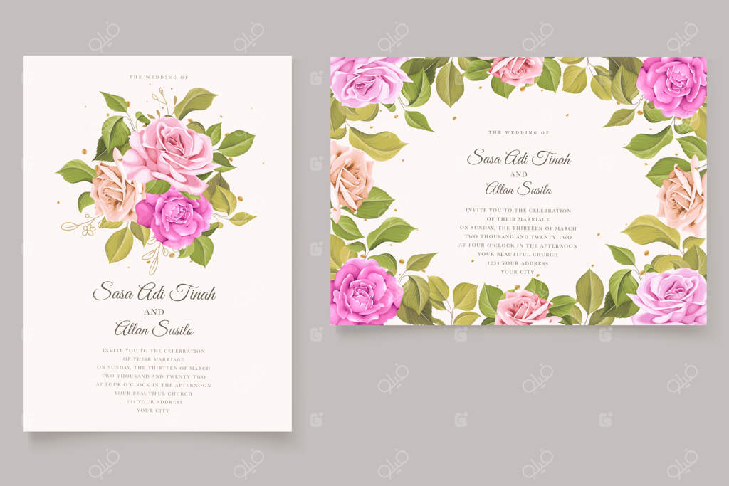 مجموعه کارت عروسی با طراحی دستی گل‌ها