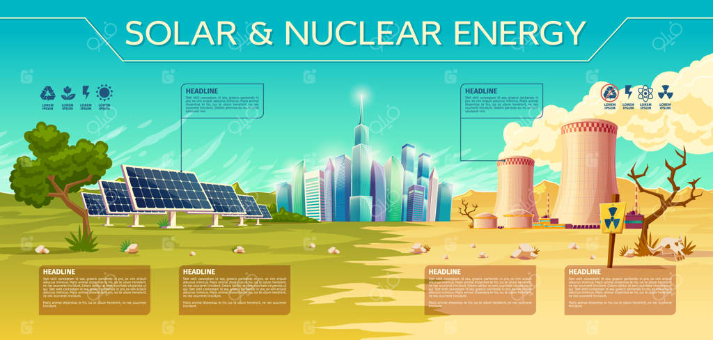 مقایسه انرژی خورشیدی و هسته‌ای - قالب اینفوگرافیک برای ارائه کسب‌و‌کار