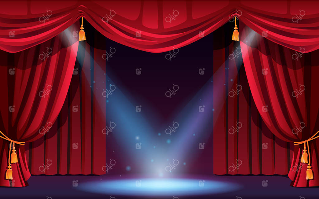 صحنه کلاسیک با پرده‌ها و نورافکن‌ها