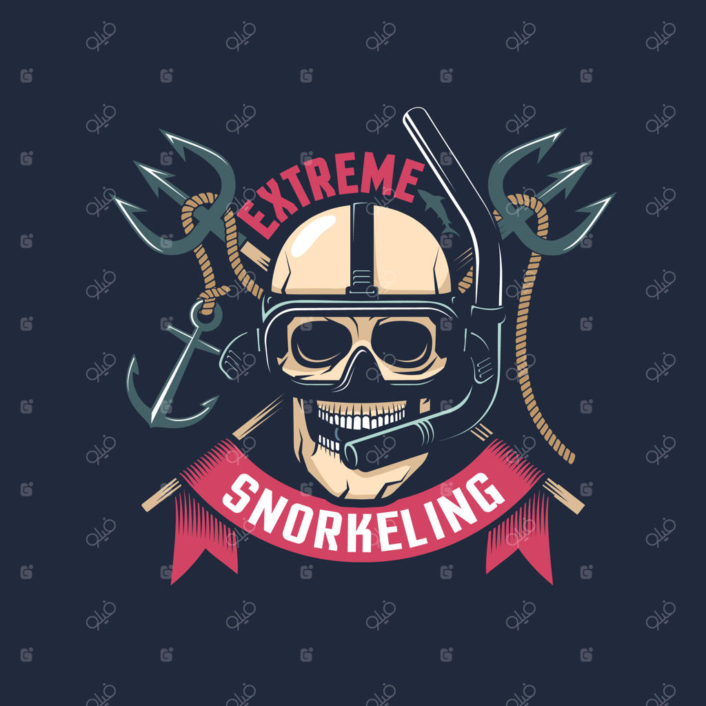 نشان وینتیج غواصی با طرح جمجمه، ماسک و اسنورکل