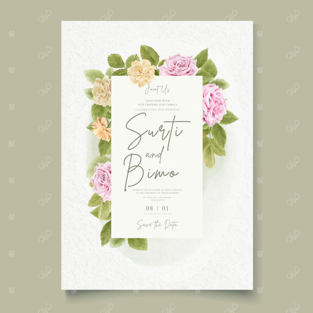 طراحی دستی شیک دعوتنامه عروسی با طرح گل‌ها