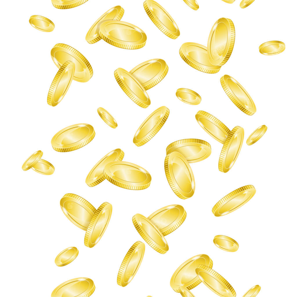 بارش سکه‌های طلایی بر زمینه سفید: نمادی از ثروت و سود.