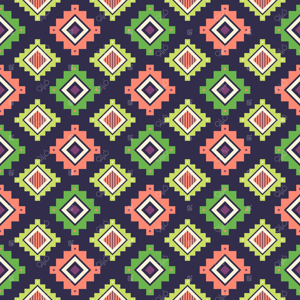 پترن یکپارچه قبیله‌ای. پس‌زمینه هندسی الماس آزتک. قابل استفاده در طراحی نساجی، طراحی وب برای ساخت لباس، لوازم جانبی، کاغذ دکوراتیو، بسته‌بندی