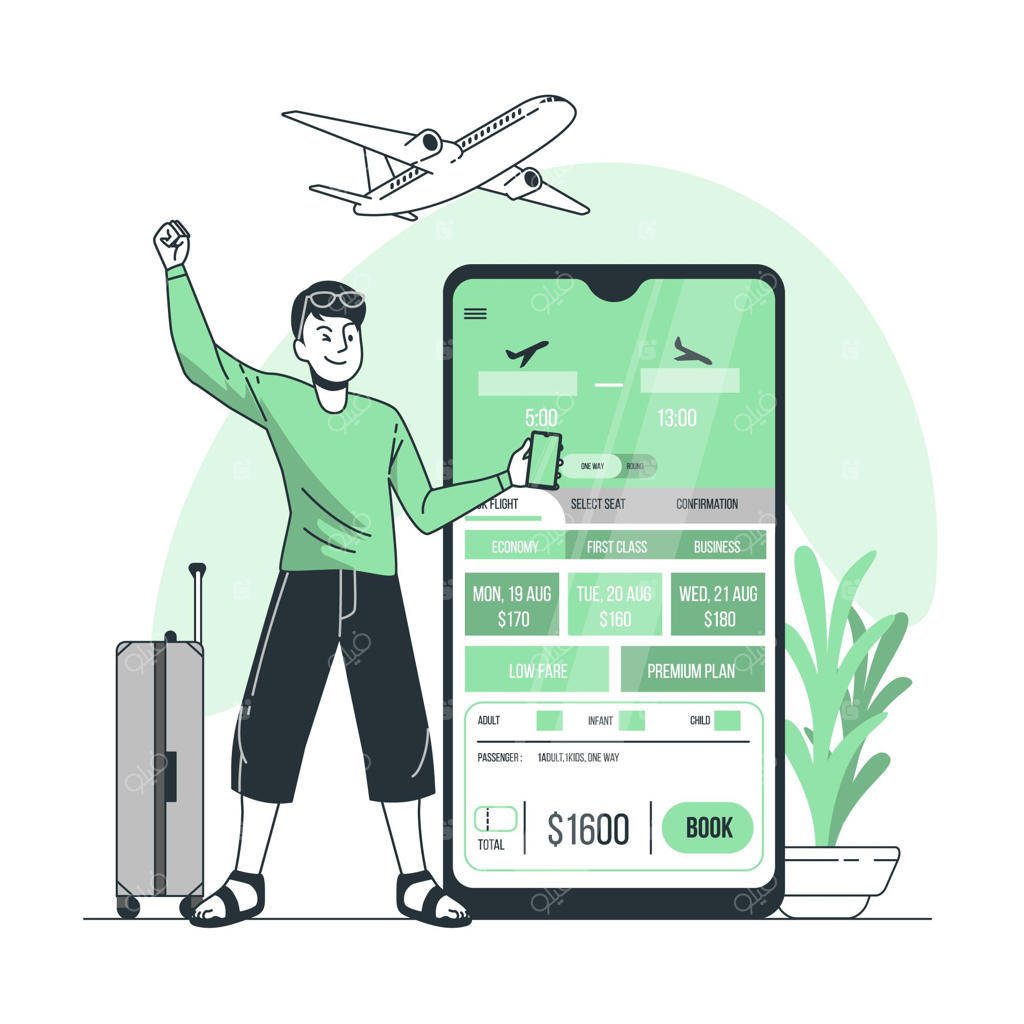 تصویر مفهومی رزرو بلیط هواپیما