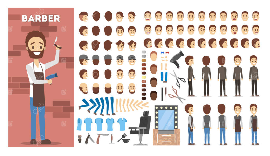 طراحی شخصیت آرایشگر برای انیمیشن با نماهای مختلف
